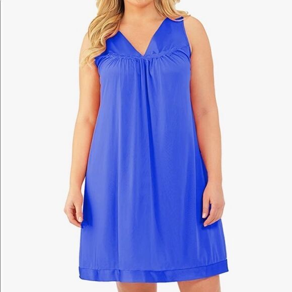 VANITY FAIR Blue Short Nightdress Sleepwear Chemise Nightgown Blue L - Picture 6 of 9